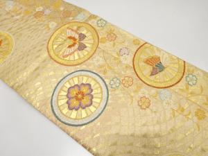 佐賀錦　枝垂れ桜に源氏車・蝶模様織り出し　振袖用袋帯